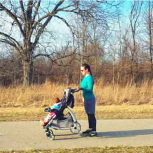 ere's another stationary move. Place one hand on the stroller handle. (If you have an exceptionally heavy stroller or more than one child riding, go ahead and use both hands.) Curl your arm by lifting the back end of the stroller. Keep your body steady and focus on using just your biceps. Aim for 12-15 curls for each arm.