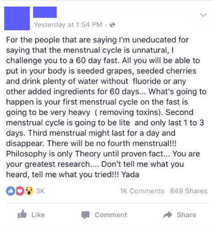 Common menstrual misconceptions come from a combination of poor education and sexism, to the detriment of women everywhere - this one suggests anorexia induced amenorrhea is a sign of "health"